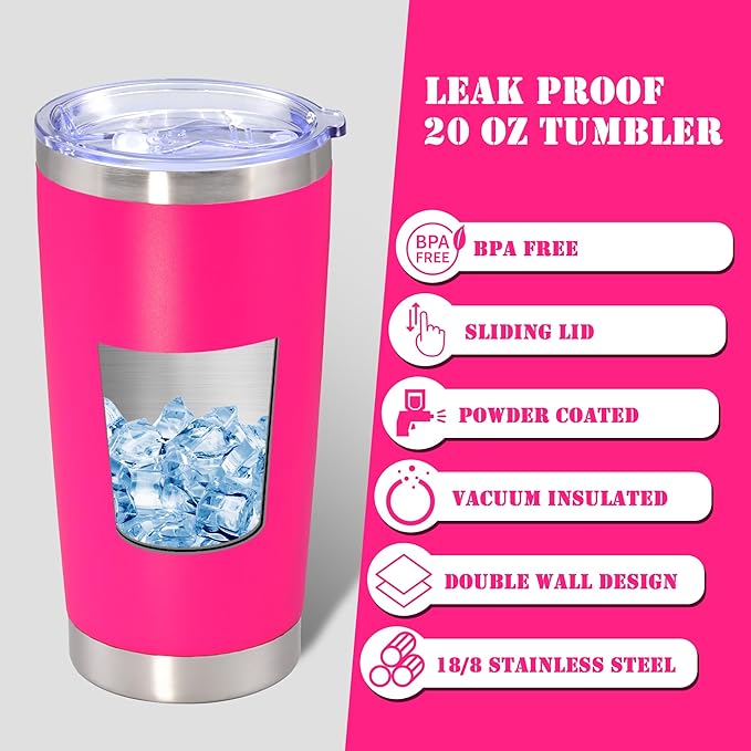 20 oz Tumbler with lid Double Wall Vacuum Insulated Tumblers Stainless Steel Coffee Mug Travel Coffee Tumbler Powder Coated Tumbler Cup Keep Hot&Cold - (Hot Pink 1 Pack) - Bloomnest