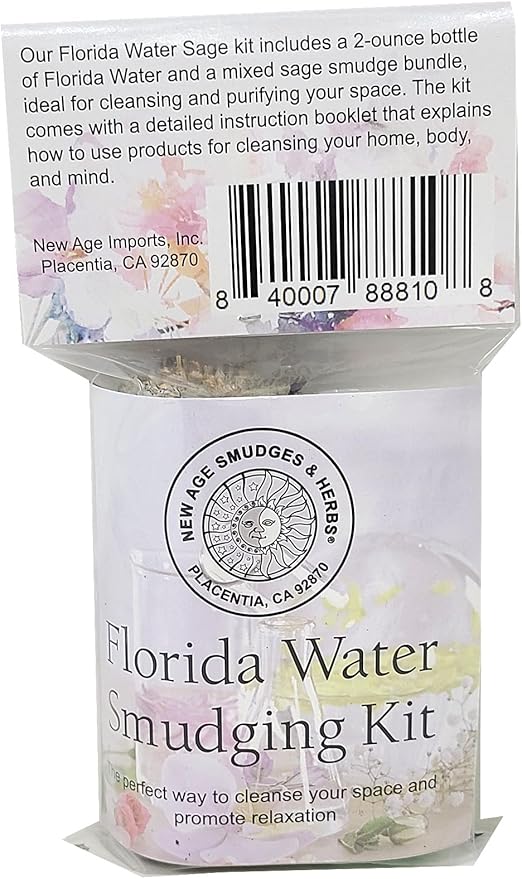 New Age Smudges & Herbs-White Sage Mix w/Lavender, Lemon Slice & Palo Santo Sage 4 inch Incense Smudge Bundle w/Florida Water 2oz Bottle- Cleansing Sage Incense & Water, Smudging Rituals. (FW-KIT-01) NewAgeImportsInc