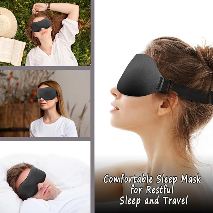 DTS Eye Sleep Mask for Side Sleepers Men Women Zero Eye Pressure 3D Cups Complete Light Blocking Night Blindfold with Adjustable Strap Shade Cover Sleeping Mask for Travel Nap Work Home (Black) - Bloomnest