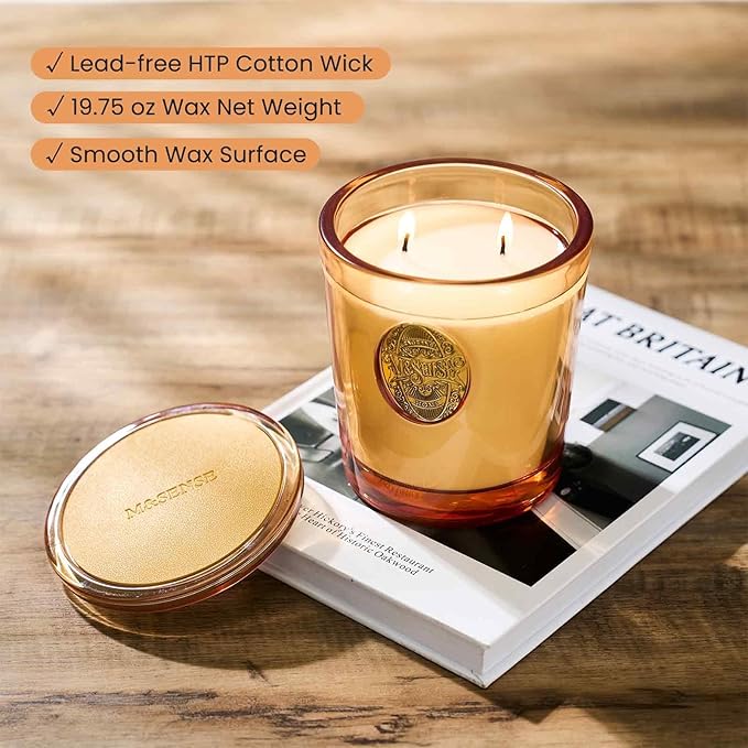 M&SENSE Large Two-Wick Soy Candle | Pumpkin Apple Pie & Orange | 19.8 oz, 120H Burn Time | Luxury Scented Candle for Relaxation, Gifting, Home Décor | Ideal for Bedroom, Office, Party Ambiance - Bloomnest