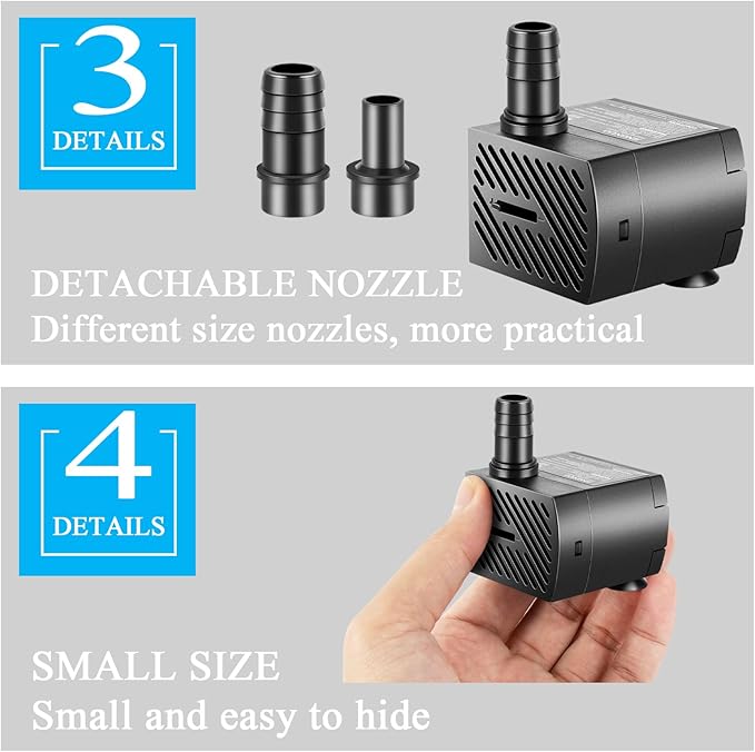 3 Pack Submersible Pump with Led Light, Small Fountain Pump with Tubing, Submersible Water Pump for Aquarium Fish Tank Indoor or Outdoor Pond Fountain Hydroponics Statuary (5W 95GPH) - Bloomnest