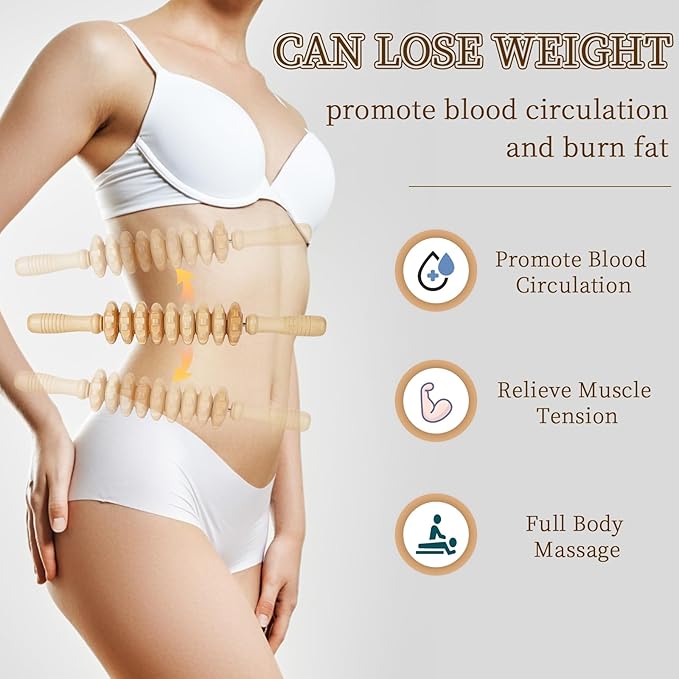 Liitrton Manual Wooden Fascia Massage Roller Trigger Points for Release Cellulite Sore Muscle Blasting (White+Red) - Bloomnest