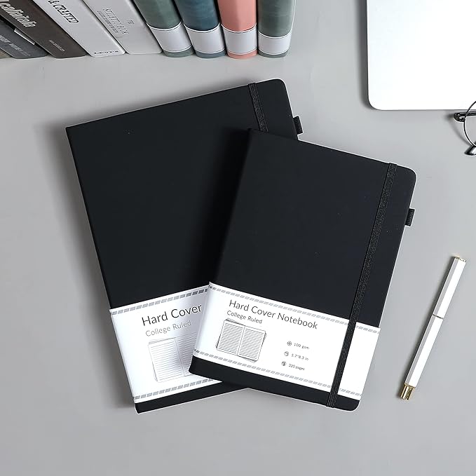 CAGIE Journal Notebook for Men Women 320 Pages Journaling Notebooks Leather Journals for Writing Hardcover for Work Diary Lined A5, Black - Bloomnest