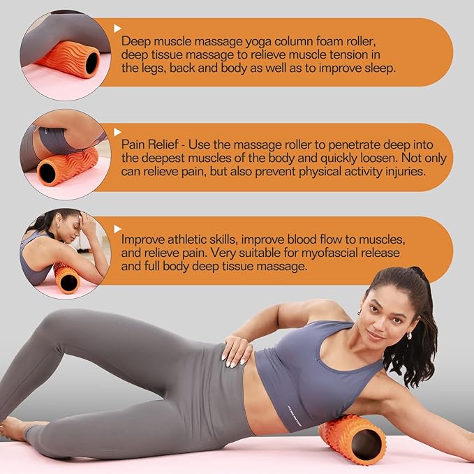 Foam Roller, Trigger Point Foam Roller Massage Roller for Physical Therapy & Back Pain, Deep Tissue Massage Roller for Exercise, Pilates, Yoga (Orange) - Bloomnest