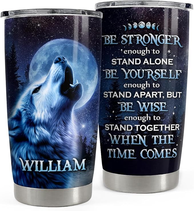 SANDJEST Personalized Wolf Tumbler with Customize Name 20oz 30oz Tumbler with Lid Gift for Woman Man Friend Inspired Gifts - Bloomnest