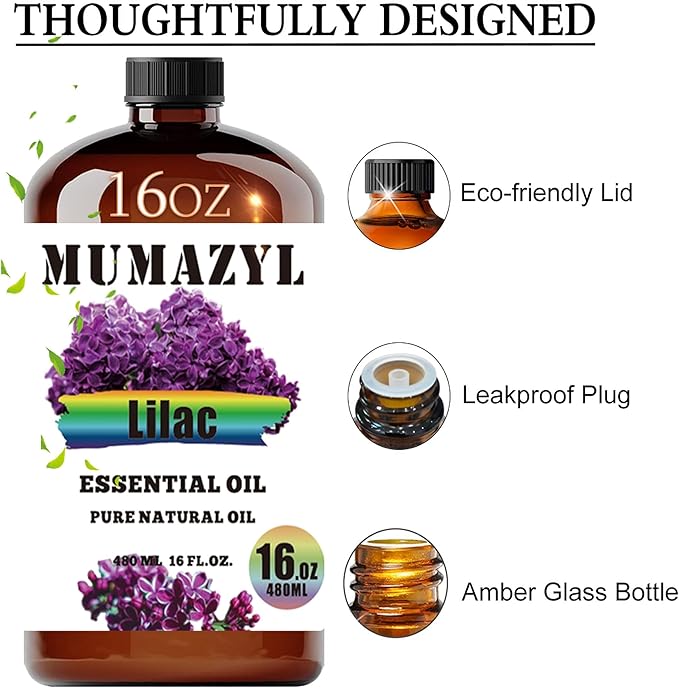 Lilac Essential Oil, Lilac Oil 16 Fl Oz 480ML for Diffuser Humidifier Yoga Cleaning DIY Candle Soap Making Essential Oils - Bloomnest
