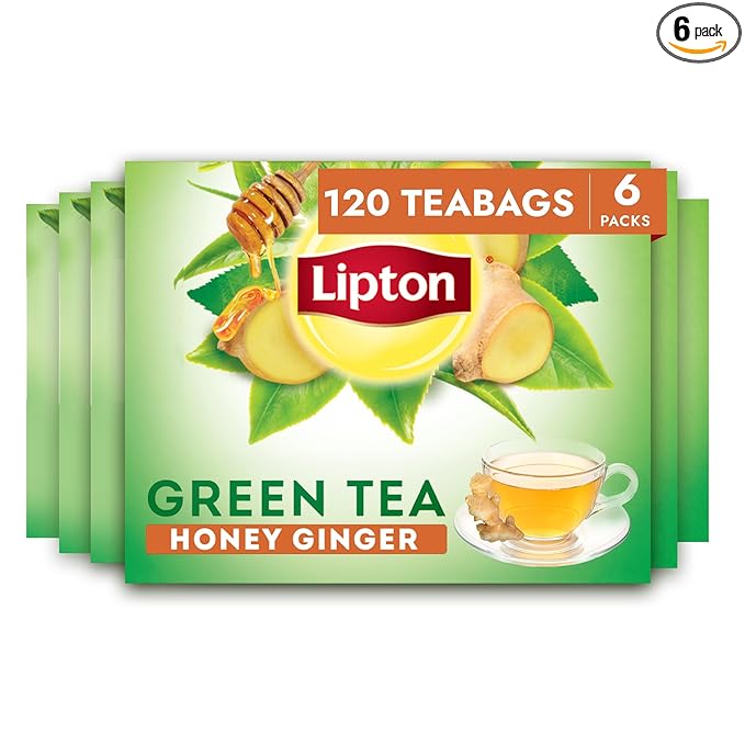 Lipton Honey Ginger Green Tea Bags, Flavored, Unsweetened Teabags for Hot Tea or Iced Tea with Caffeine and Flavonoids, 120 Total Tea Bags (20ct - Pack of 6) - Bloomnest