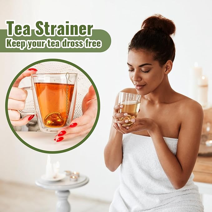 Sumind 50 Pcs Stainless Steel Tea Strainer Ball Infuser Loose Leaf Steeper Interval Diffuser Heart Shape Mesh Filters with Extended Chain Hook for tea party Seasonings Cup Bottle(Gold) - Bloomnest