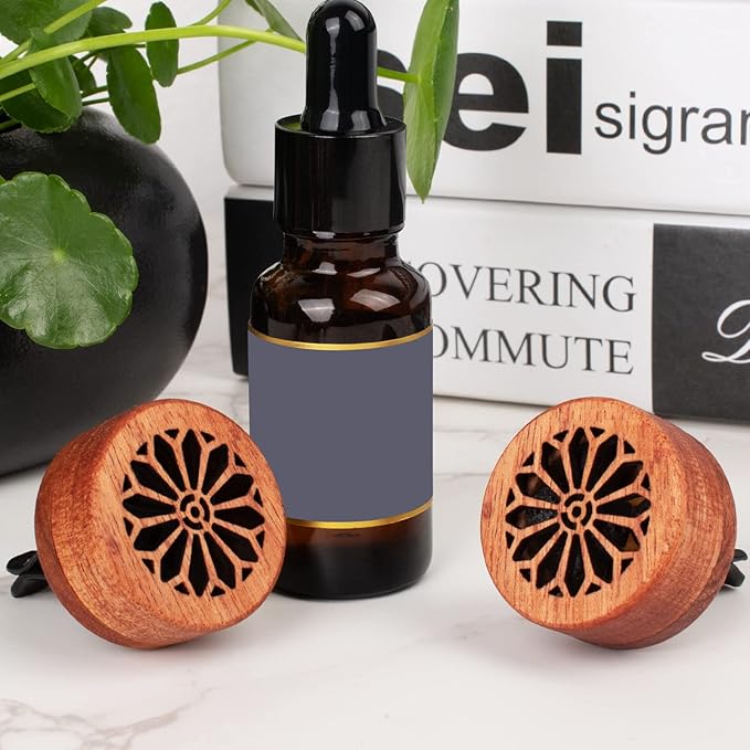 Essential Oil Car Diffuser, 2 PCS Gothic Flower Car Aromatherapy Wood Diffuser with Vent Clip - Bloomnest