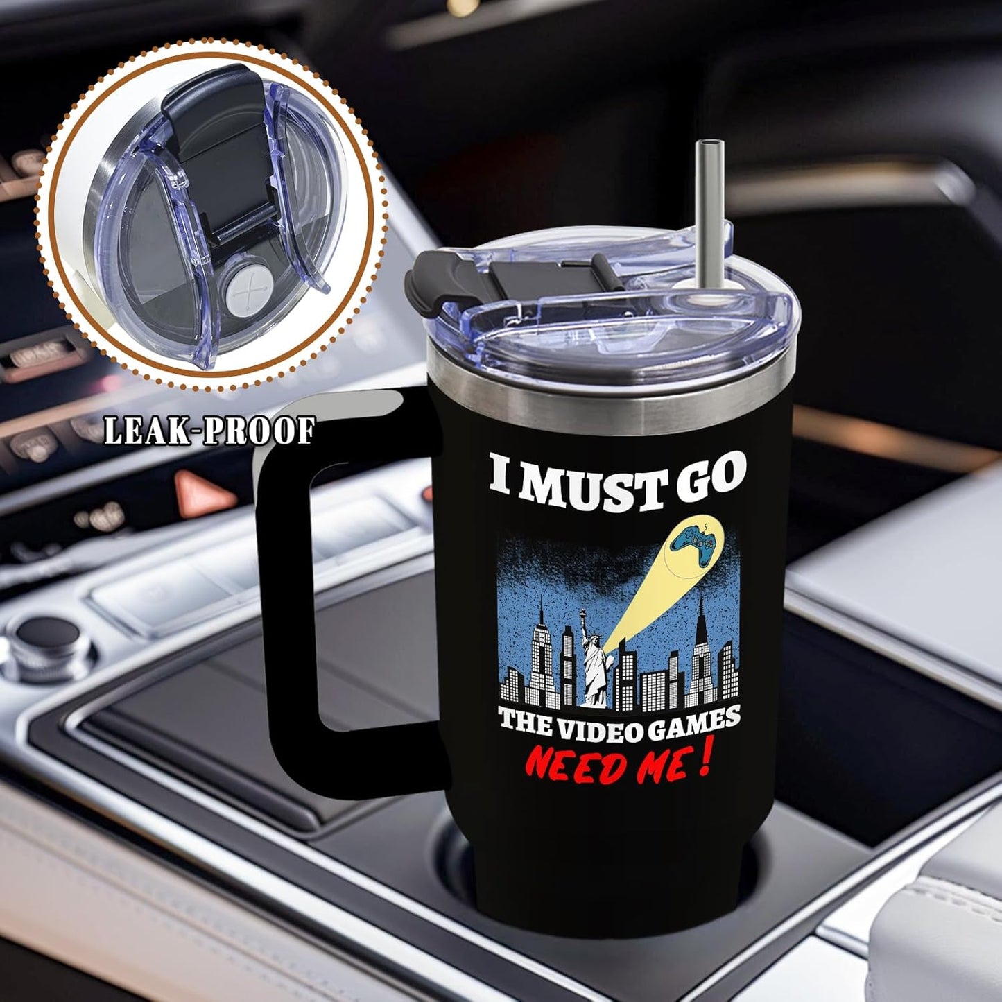 DUUV Gamer Gifts for Men, Video Game Tumbler 40 Oz with Handle and Straws, Funny Gaming Gifts for Kids Teen Boys Son Adults Dad Husband, Christmas Thanksgiving Birthday Gift for Gamers Teenage, 1PCS