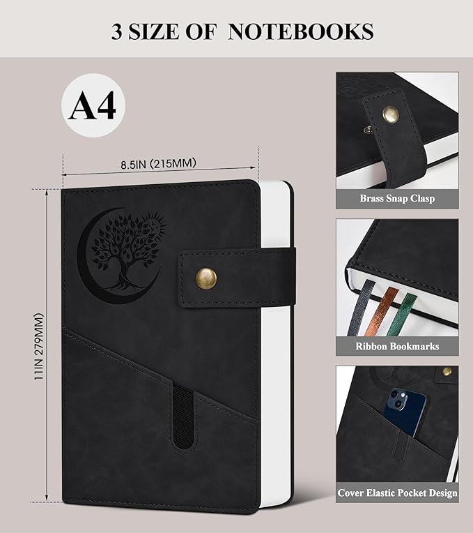 365 Page Thick Lined Journal Notebook for Men Women, A4 Large Leather Journals for Writing, Hardcover Notebooks for Work, School, Note Taking, Business, Travel Diary, College Ruled 8.5" x 11" - Bloomnest