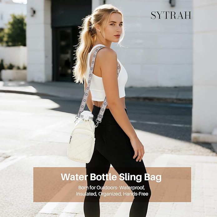 Water Bottle Bag Crossbody，Insulated Water Bottle Purse Crossbody Water Bottle Holder with Strap 40 oz SYTRAH