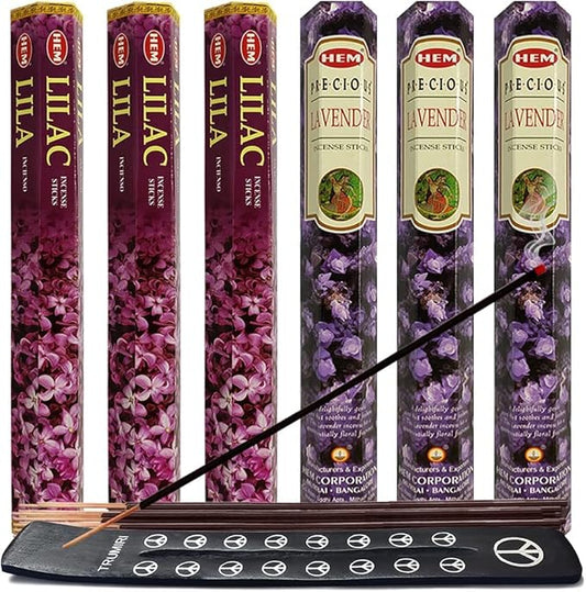 Lilac & Lavender Incense Sticks & Holder Bundle Variety Pack from Hem Trumiri Insense Insence