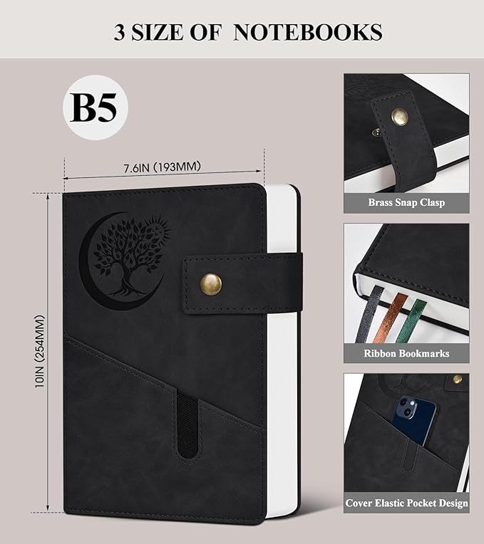 365 Page Thick Lined Journal Notebook for Men Women, B5 Large Leather Journals for Writing, Hardcover Notebooks for Work, School, Note Taking, Business, Travel Diary, College Ruled 7.6" x 10" - Bloomnest