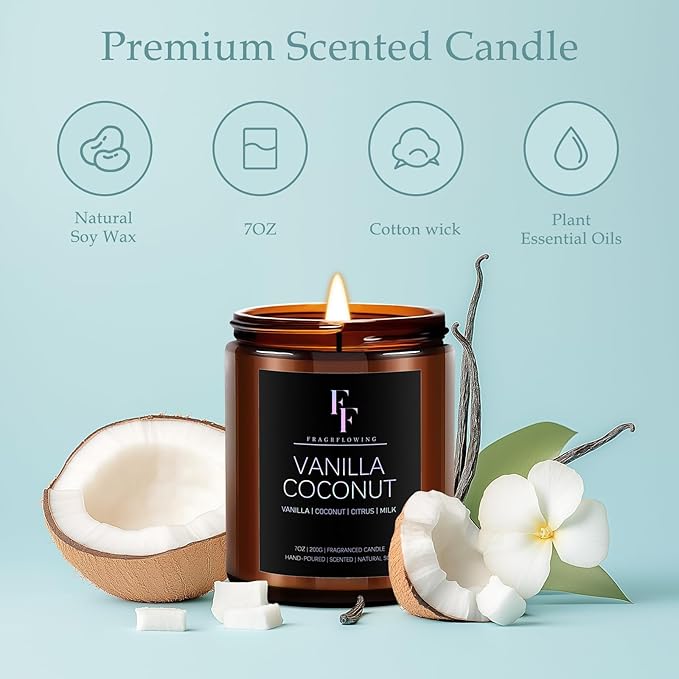 Vanilla Coconut Candle, Scented Candle for Home Soy Wax Candle, Aromatherapy Candle Gift for Women Men, 7oz - Bloomnest