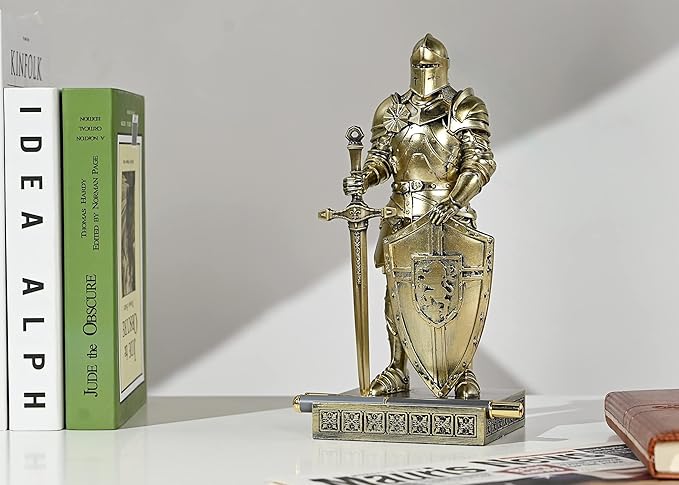 King's Guard Ornament Knight Statue for Desk, Desktop Accessories Pen Holder Pen Stand Paperweight for Office and Home (Bronze)