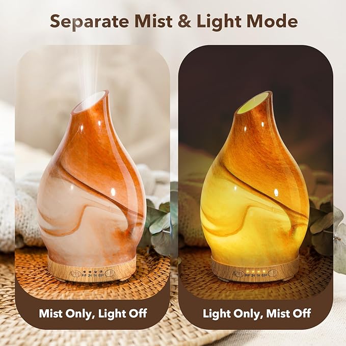 Essential Oil Diffuser, 120 ml Glass Aromatherapy Diffuser with 7 Color Lights, Auto Shut-Off and 4 Timer Settings, Ultrasonic Cool Mist Diffuser for Home Room Office (Dessert) - Bloomnest
