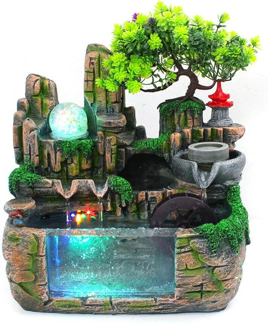 11.8" Tabletop Water Fountain, Indoor Rockery with LED Mist & Fish Tank, Mini Pond Aquarium, Desktop Waterfall for Home Office Desk, Zen Decor - Bloomnest