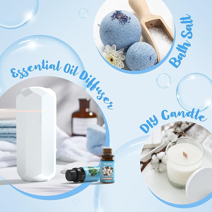 SALKING Clean Fragrance Oils Set, Premium Essential Oil for Diffuser, Scented Oil Gift Set for Soap Candle Making - Lemongrass, Fresh Cotton, Fresh Linen, Cherry Blossom Soap, Clean Air, Aloe - Bloomnest