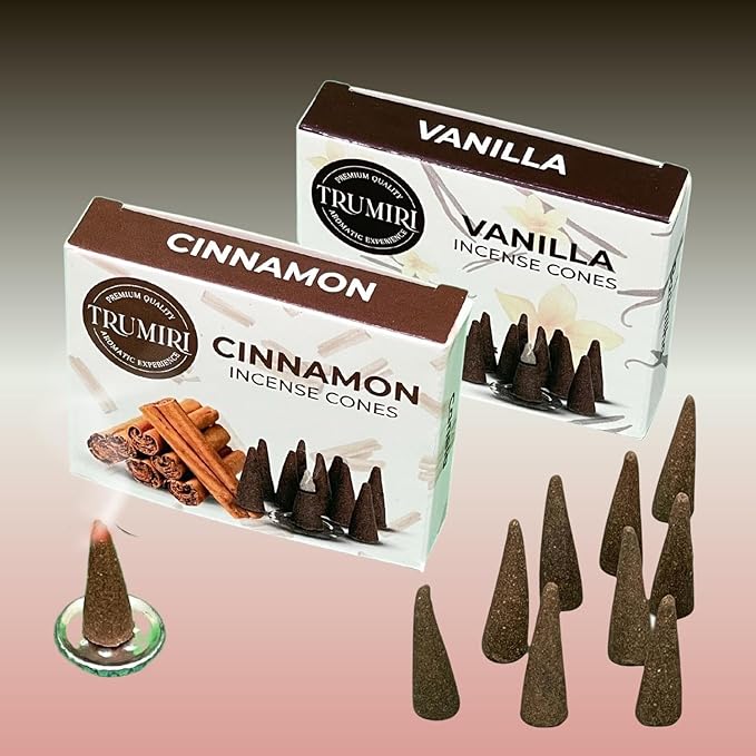TRUMIRI Incense Cones - Combo Pack of 20 Cone Incense - 10 Vanilla + 10 Cinnamon TRUMIRI