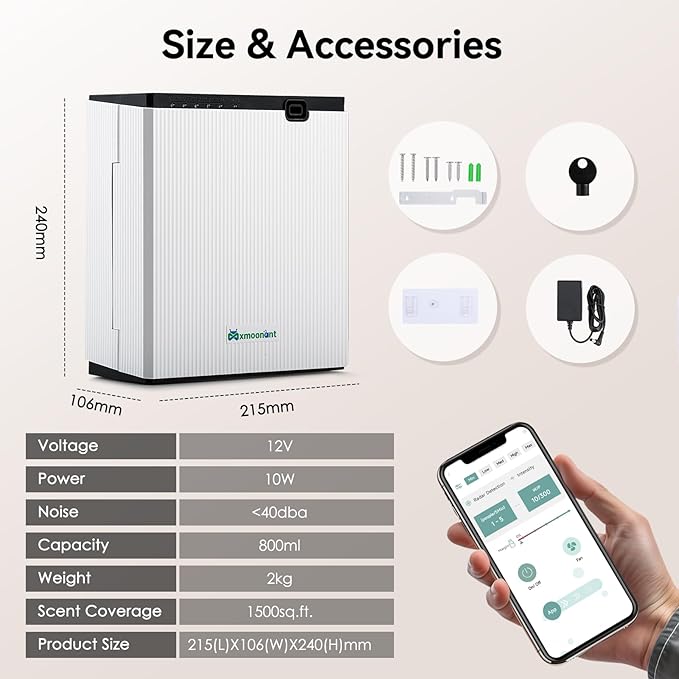 Mxmoonant Scent Air Machine for home 800ML, Aroma Diffuser App Control, Waterless Essential Oil Diffuser for Home, Mall, Office, Spa, Hotel Lobby - Bloomnest