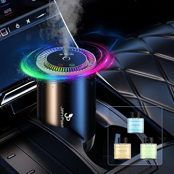 JiffyPiont Smart Car Air Freshener | Car Essential Oil Diffuser with 3 Fragrances (150ML Total) | Auto ON/OFF Car Diffuser | Star Projector | 7-Color Breathing Light | Long Life 450mAh Battery - Bloomnest