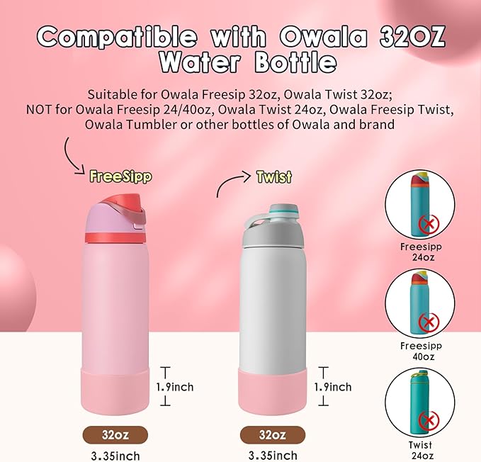 2PCS Silicone Water Bottle Boot, Compatible with Owala 24oz 32oz 40oz, Protective Anti-Scratch & Anti-Dent No Noise Sleeve Cover for FreeSip/Twist/Flip Water Bottles (Angel Food Cake, 32oz) BKBY