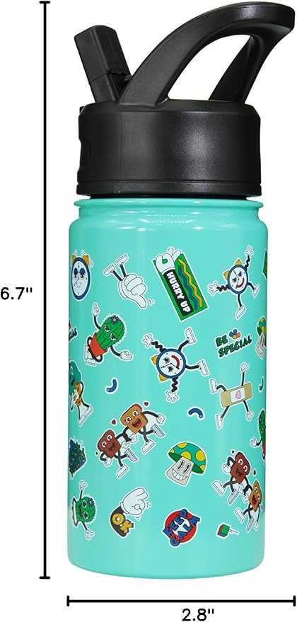 BJPKPK Insulated Water Bottle with Straw Lid, 15 oz Stainless Steel Metal Water Bottles, Reusable Leak Proof BPA Free Water Bottles, Cups, Thermo, Spring Party-Green - Bloomnest