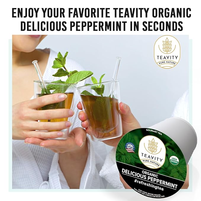 Organic Peppermint Tea Pods for Keurig - Decaf Tea by Teavity (12 Tea Pods) - Bloomnest