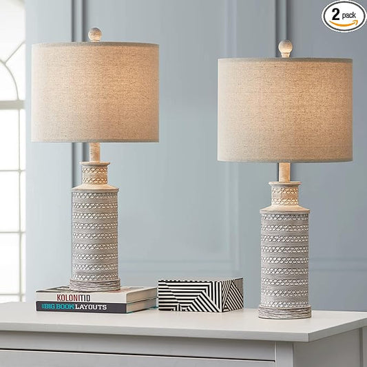 BOBOMOMO 24.5" Farmhouse Rustic Retro 24.5'' Table Lamp Set of 2 for Bedroom Living Room Traditional Nightstand End Table Lamps - Bloomnest