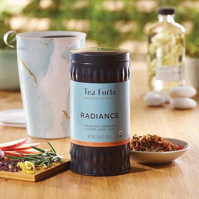 Tea Forte Radiance Premium Organic Loose Leaf Caffeine-Free Herbal Tea Blend Canister, Makes 35-50 Cups - Bloomnest
