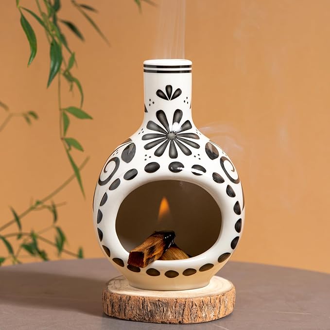 Handcrafted Palo Santo Holder Ceramic Incense Burner - Compact Size for Meditation Space - Burn Palo Santo Sticks and Cones Safely - Sage Aromatherapy Decor - Bloomnest