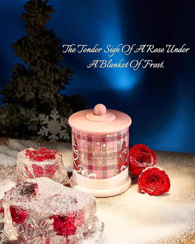 M&SENSE Frosted Rose Scented Candle, 2 Wick 12.7oz Jar Candle,75 Hour Burn Time, Soy Wax Jar Candle Non Toxic,Christmas Decor,Christmas Candle Gifts for Men&Women - Bloomnest