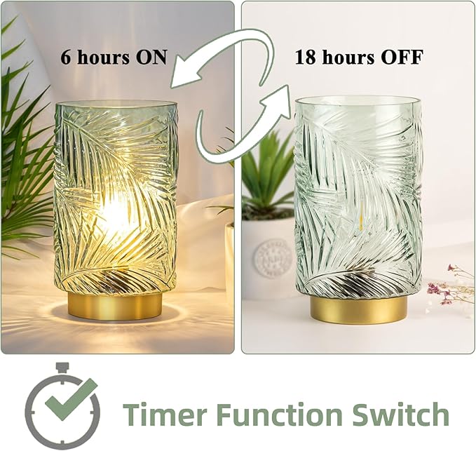 Battery Operated Table Lamp, Cordless Lamps for Home Decor, Battery Powered Nightlight with LED Bulb with Timer, Decorative Lights for Living Room Bedroom Tabletop Entryway Centerpiece Gift(L LGreen) - Bloomnest