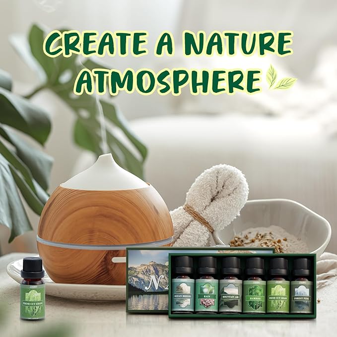 SALUBRITO Nature Fragrance Oils Set, Essential Oils Set - Forest Pine, Ocean Breeze, Rain, Fresh Cut Grass, Mountain Air, Bamboo, Premium Scented Oil for Diffuser, Candle, Soap Making - Bloomnest