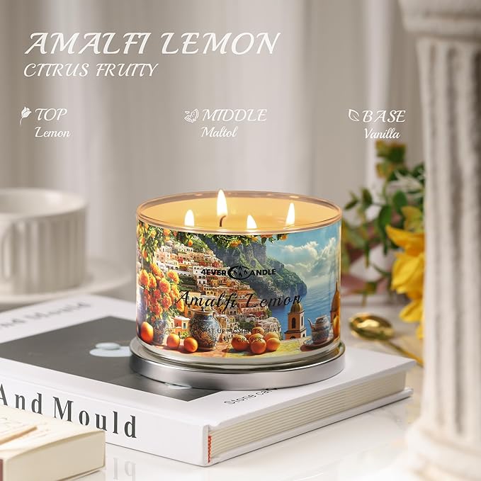 4-Wick Scented Candle - 18oz Soy Wax Blend Candle Over 50Hrs Long-Lasting Fragrance, Home Decor and Housewarming Gifts, Amalfi Lemon - Bloomnest