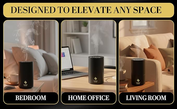 Waterless Essential Oil Diffuser, battery-operated cordless aromatherapy diffuser with timer & 3 mist levels. For car, home, office, yoga studio, nursery, bedrooms, and pet areas. Black aluminum alloy Bloomnest