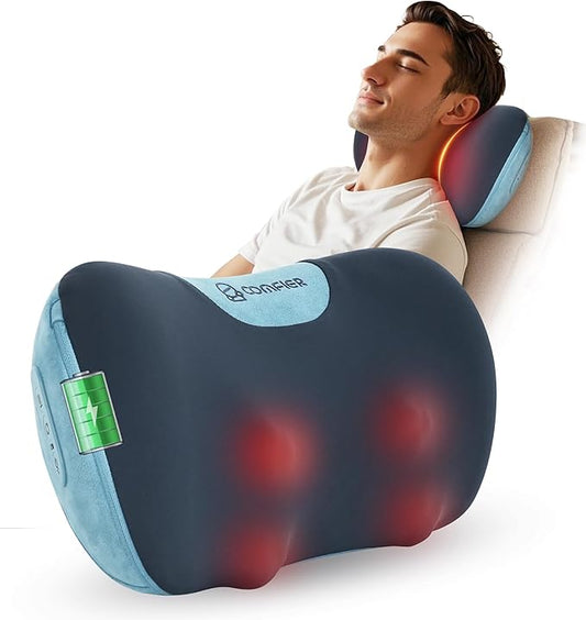 COMFIER Cordless Neck and Back Massager with Heat, Rechargable Massage Pillow for for Neck,Back & Shoulder,Deep Tissue Kneading Back Massager for Home Office,Gifts for Dad,Mom - Bloomnest