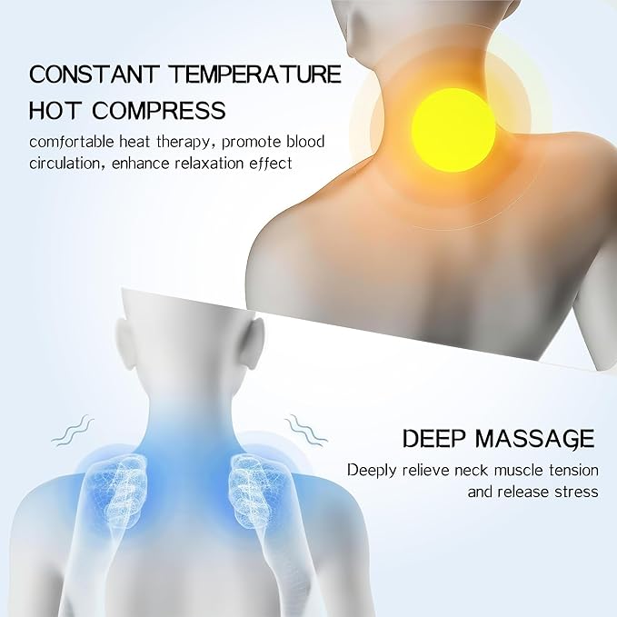 JINXIA Pillow Massage Neck Hump –Fisiorest 3-in-1 Neck Massager Pillow with Heat, Deep Tissue Relief & Neck Traction, Cervical Support & Hump Corrector for Women and Men, Memory Foam Support(Grey)