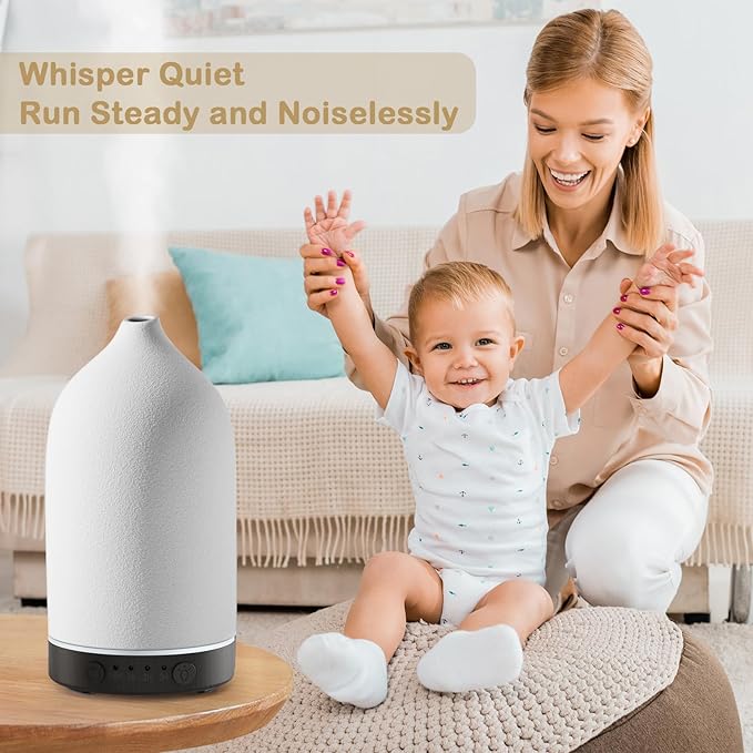 Diffuserlove Ceramic Diffuser 160ML Essential Oil Diffusers Aromatherapy Essential Oil Diffuser for Room Air Diffuser for Home Bedroom Stone Diffuser Black Wood Pattern Base (Size:6.8" H x 3.6" W) - Bloomnest