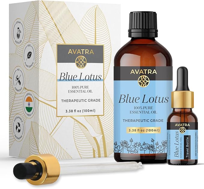 Avatra Blue Lotus Essential Oil for Diffuser, Skin & Candles | Natural & Undiluted Essential Oil | Aromatherapy, Soaps, Candles | Therapeutic Grade Essential Oil- 3.38 Fl Oz - Bloomnest