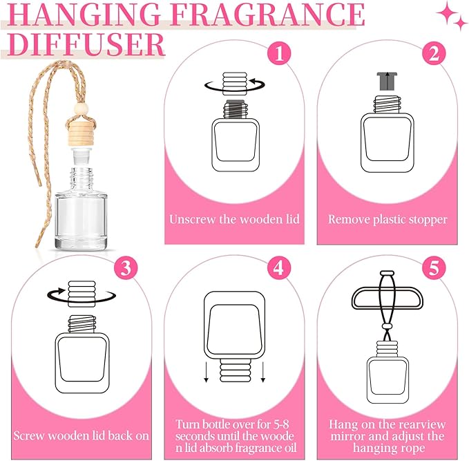 AROIC Car Air Freshener - Pink Sparkle Champagne Fragrance, 6 Pack Long Lasting Essential Oil Fragrance Diffuser, Hanging Cute Automotive Perfumes Interior Decor, Pink Car Accessories for Women & Men - Bloomnest