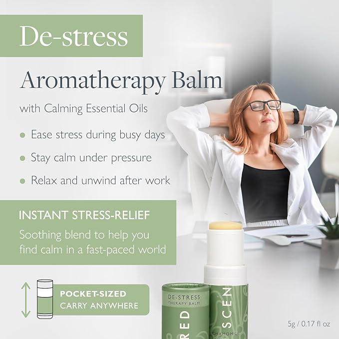 Scentered De-Stress Balm – Aromatherapy Stress Stick with Chamomile & Rosemary – Natural Self-Care Essential Oil roll On – Relaxation Gift for Stress Relief - Bloomnest