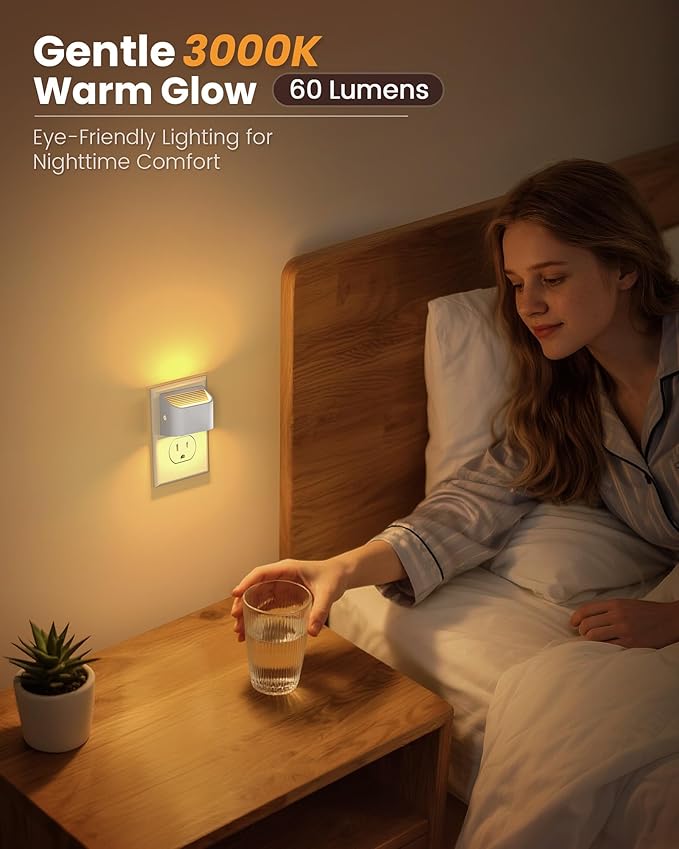 NIORSUN Plug in Night Light, Auto Brightness Sensor Night Light, 3000K Warm White, Ultra-Slim Wall Light for Hallway Bathroom Bedroom Stairs, White, 6 Pack - Bloomnest