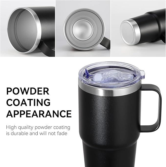 VEGOND 20 oz Tumbler with Handle Lid and Straw, Stainless Steel Insulated Travel Coffee Mug Spill Proof Double Wall Metal Tumbler Cup Keeps Drink Hot and Cold, Black 1 Pack - Bloomnest