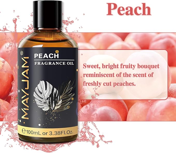 MAYJAM 100ML/3.38FL.OZ Peach Fragrance Oils with Glass Dropper, Essential Oils for Diffusers for Home, Long Lasting Scented Oils for Diffusers Soap Candle Making - Bloomnest
