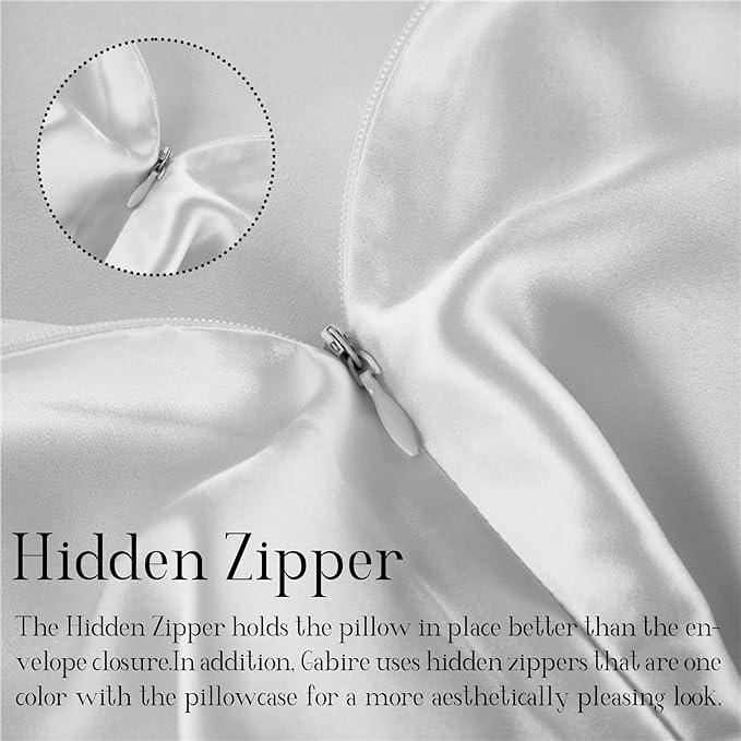 Mulberry Silk Pillow Cases Set of 2, Both Sides Real Silk Pillow Cases for Hair and Skin Cool Pillowcases Organic Silk Pillowcase 2 Pack with Hidden Zipper, White, King (20"×36") - Bloomnest