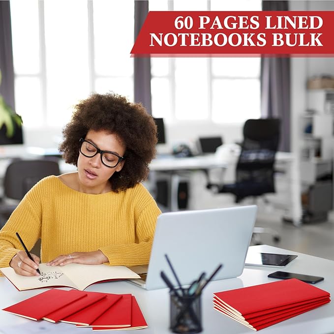 Mimorou 100 Pcs Journals Notebooks Bulk - Kraft Softcover A5 Small Notebooks 5.5 Inch x 8.3 Inch Notepads with 60 Page 30 Sheet for Writing Sketch Travel Office Supplies(Red,Lined) - Bloomnest
