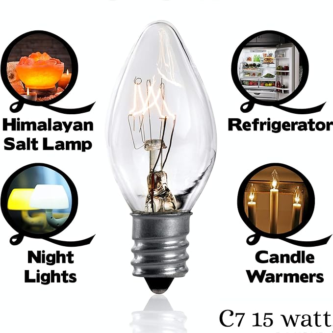 SouLight Salt Lamp Light Bulb - 15 Watt Replacement Bulbs for Himalayan Salt Lamps & Baskets, Chandeliers, Candle & Wax Warmers, Night Light Bulbs. E12 Socket, C7, Warm White – 8 Pack - Bloomnest