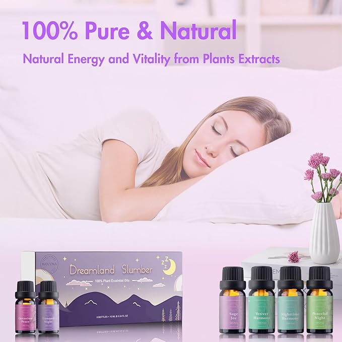 Essential Oils for Diffusers For Home - Dreamland Slumber Aromatherapy Oils Set for Humidifiers, 6x10ml - Essential Oil Blends Including Lavender, Cedar, Sweet Orange, Geranium, Roman Chamomile